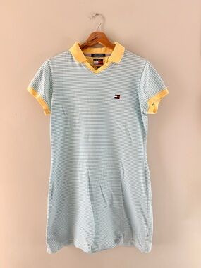 Tommy Hilfiger Blue and Yellow Striped Polo Mini Dress